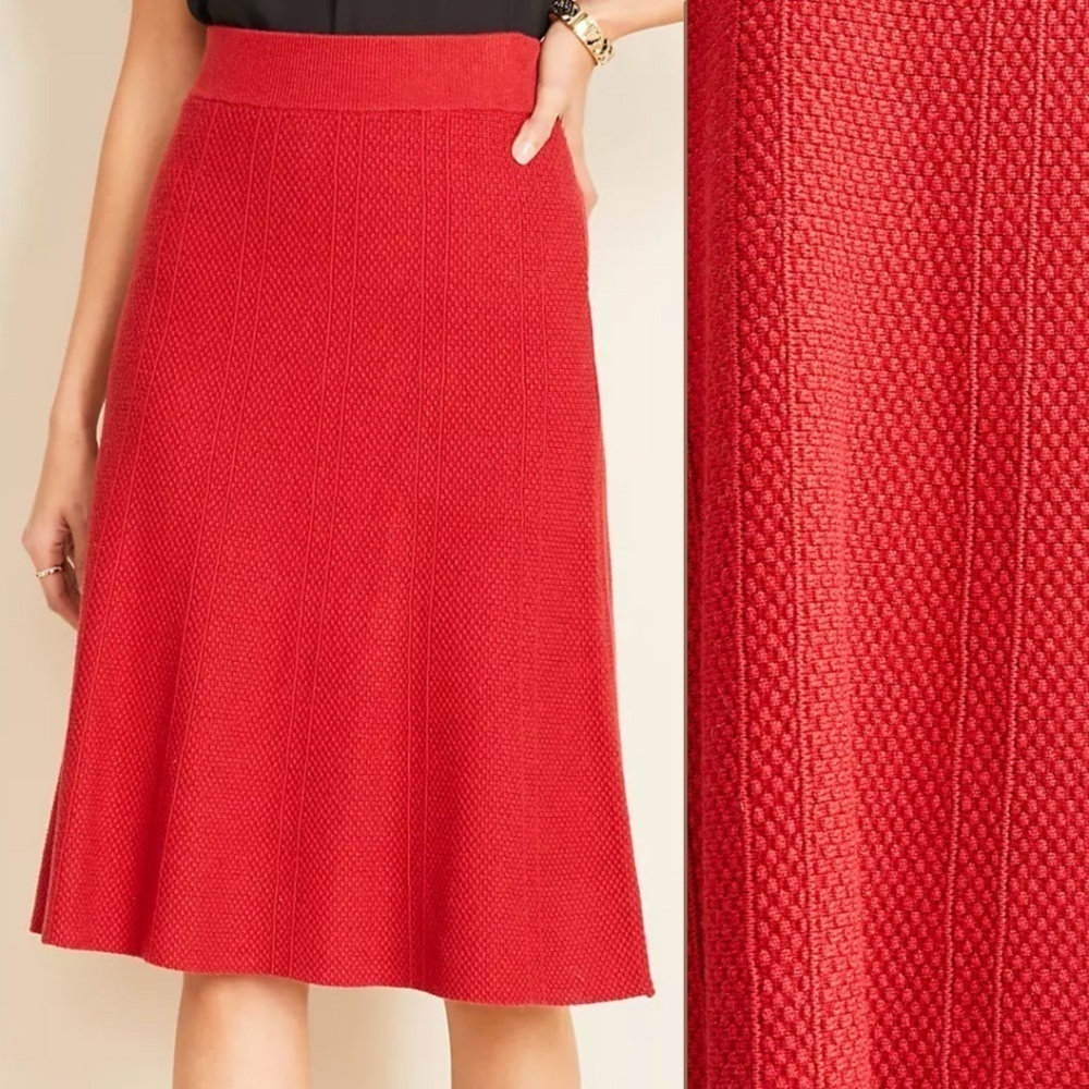 NEW ANN TAYLOR Flare High Waist Burgundy Knit Sweater Skirt XS
